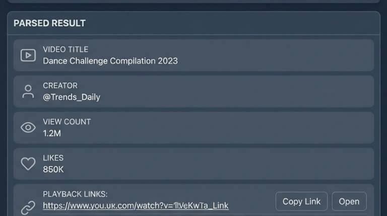 TikTok video parser — parse result and metadata