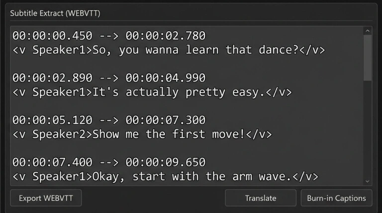 TikTok transcript — subtitle and WEBVTT extract